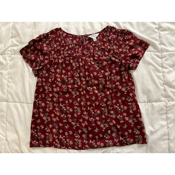 Maroon Floral Top - size M petite - Picture 1 of 6